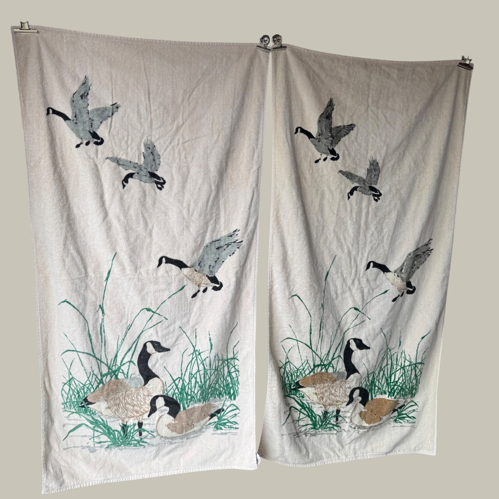 Vintage R.A. Briggs Canadian Geese Bath Towel Set 2 Cotton Made in USA Wildlife - Picture 2 of 8